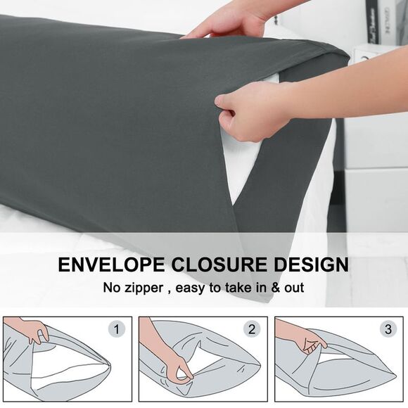 2pcs Brushed Microfiber Pillowcases Envelope Closure Soft Long Pillow Case Gray - Picture 6 of 6